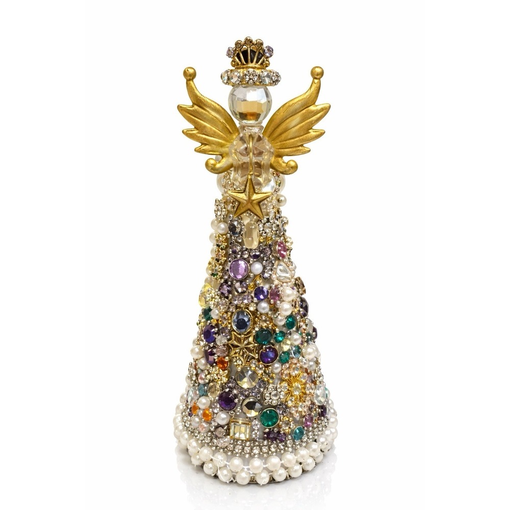 One of a Kind Jeweled Angel Figurine Rhinestone Pearl Gold Wings Decor 10" - Picture 3 of 4